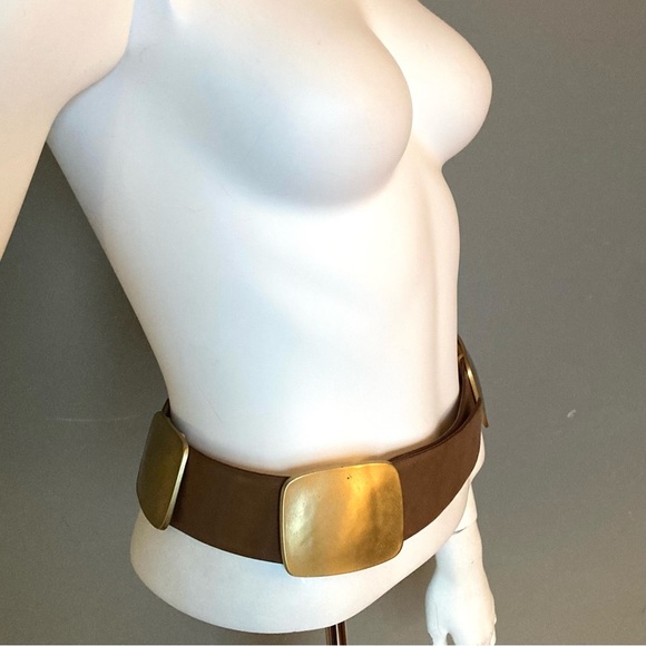 Donna Karan belt brown leather metal hardware western size small main image 10